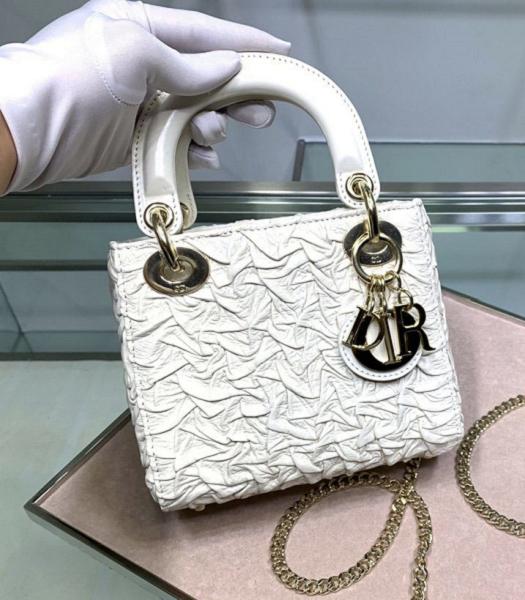 Christian Dior Original Crack Veins Calfskin Golden Metal 17cm Tote Bag White