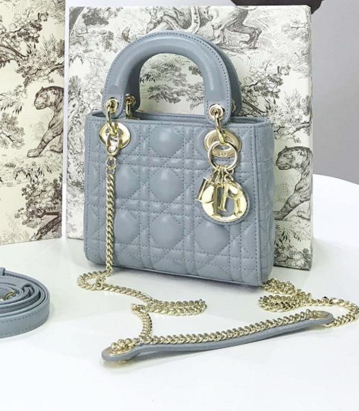 Christian Dior Original Lambskin Golden Metal 17cm Tote Bag Light Blue