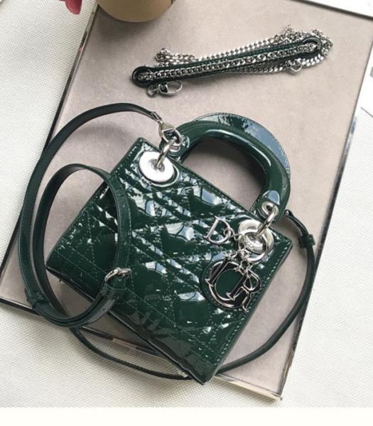 Christian Dior Original Lambskin Patent Silver Metal 17cm Tote Bag Green