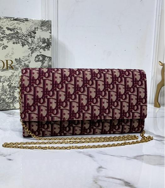Christian Dior Original Oblique Clutch Chains Bag Jujube