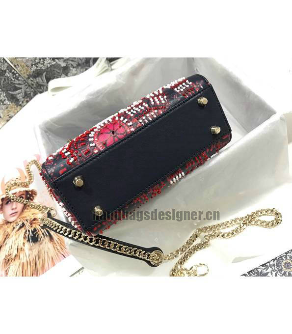 Christian Dior Peach Embroidery Lion Black Original Calfskin Leather Golden Metal 17cm Tote Bag-3