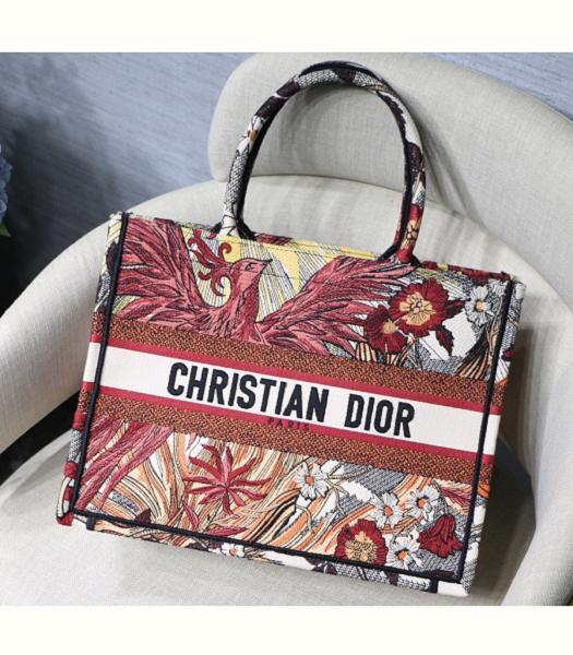 Christian Dior Phoenix Embroidered Canvas 36cm Book Tote Bag Red