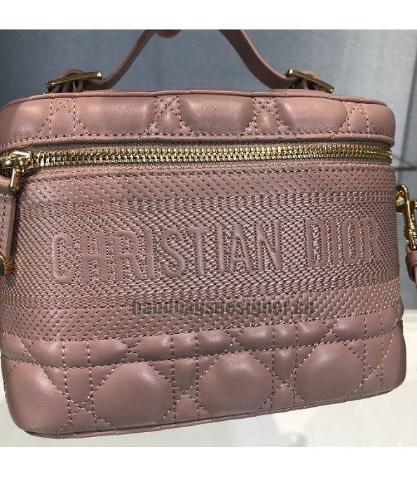 Christian Dior Pink Original Cannage Topstitching Lambskin Leather Travel Vanity Case-3