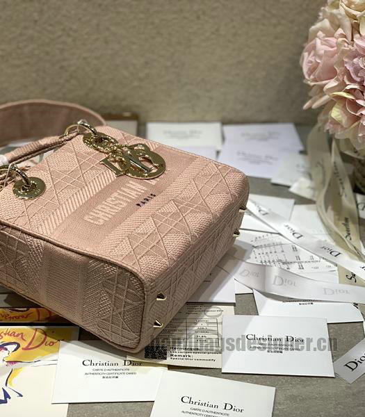 Christian Dior Pink Original Fabric 20cm Tote Bag Golden Metal-4