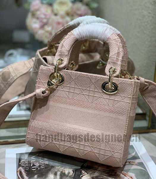 Christian Dior Pink Original Fabric 20cm Tote Bag Golden Metal-5