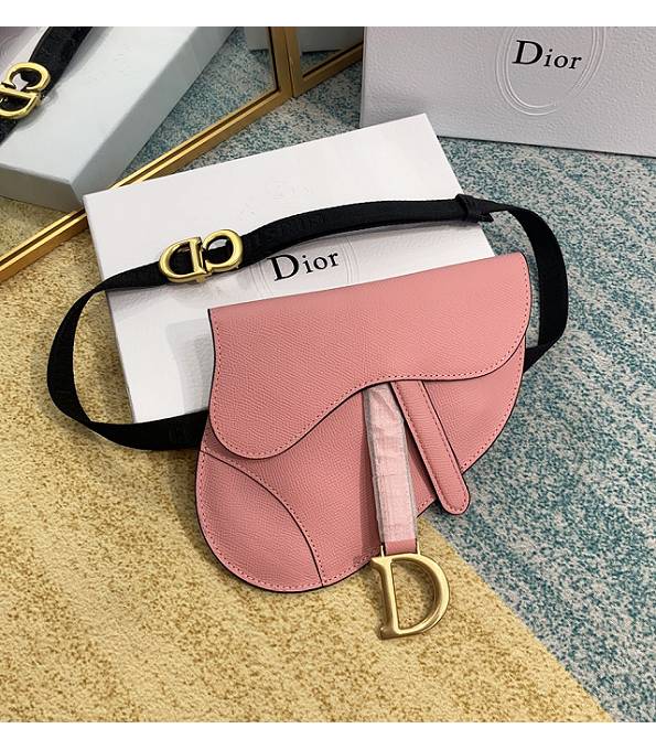 Christian Dior Pink Original Palm Veins Calfskin Leather Golden Metal 20cm Saddle Belt Bag