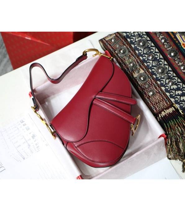 Christian Dior Red Original Leather Plain Veins 25cm Saddle Bag