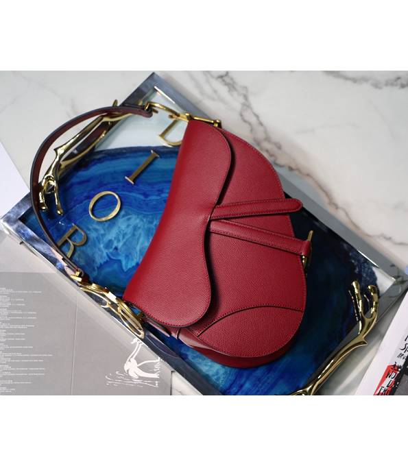 Christian Dior Red Original Palm Veins Leather 25cm Saddle Bag