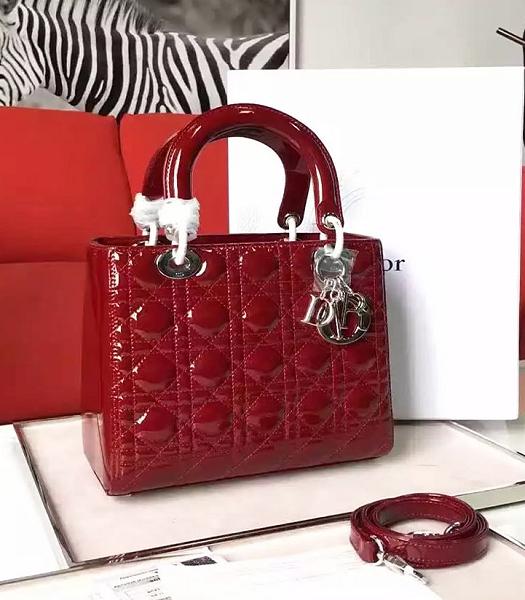 Christian Dior Red Original Patent Leather Tote Bag Silver Metal