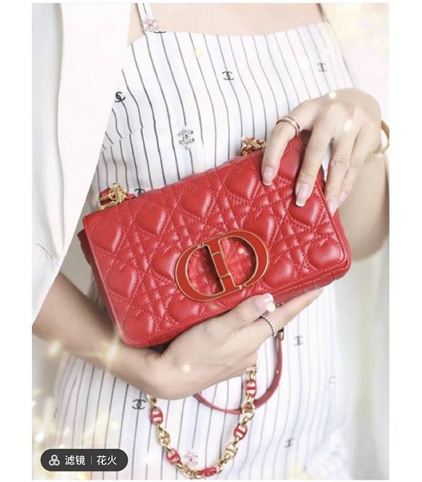 Christian Dior Red Original Supple Cannage Calfskin Small 20cm Caro Bag