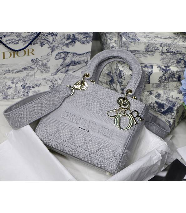 Christian Dior Rhomb Embroidered Grey Canvas With Original Leather 24cm Tote Bag