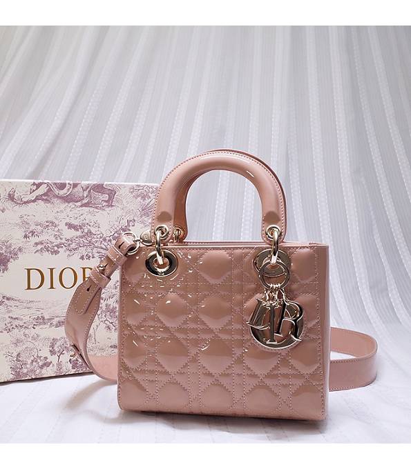 Christian Dior Rose Pink Original Patent Leather 20cm Golden Metal Tote Bag