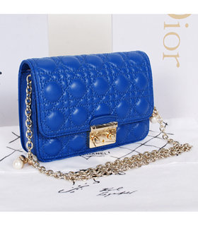 Christian Dior Sapphire Blue Lambskin Leather Mini Shoulder Bag With Pink Leather Inside