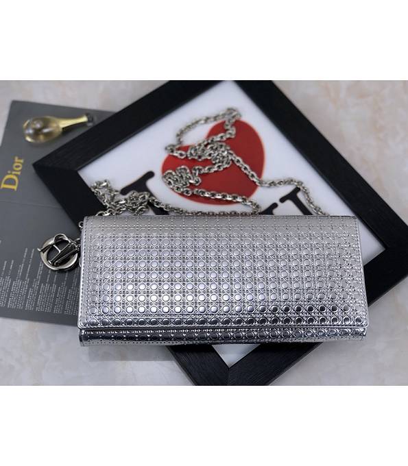 Christian Dior Silver Original Cannage Topstitching Leather Clutch With Silver Chain