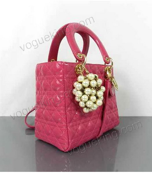 Christian Dior Small Fuchsia Patent Leather Tote With Golden Chain And Pearl-2