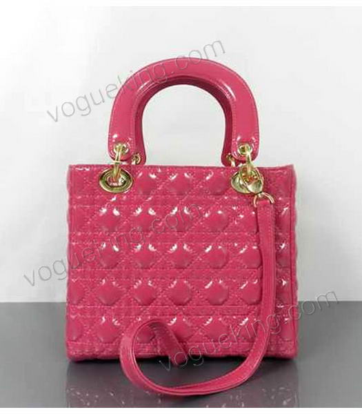 Christian Dior Small Fuchsia Patent Leather Tote With Golden Chain And Pearl-3