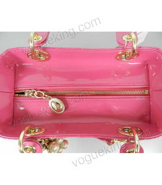 Christian Dior Small Fuchsia Patent Leather Tote With Golden Chain And Pearl-5