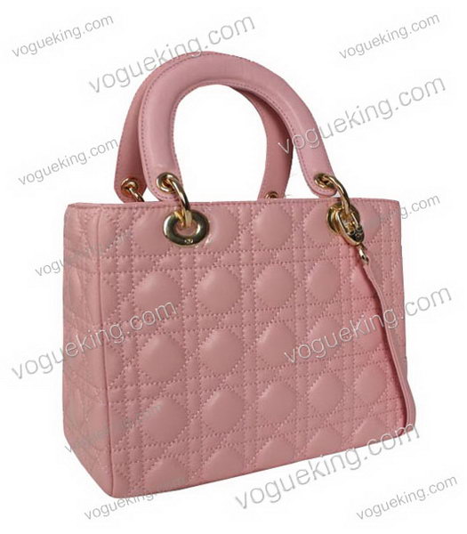Christian Dior Small Lady Cannage Golden D Tote Bag Pink Lambskin Leather-1