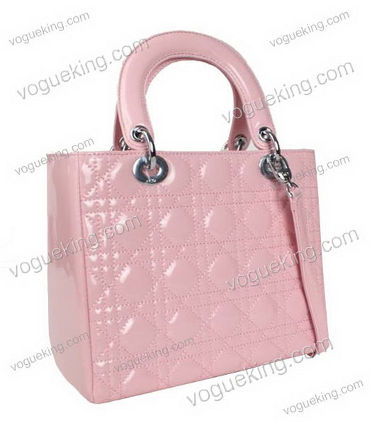 Christian Dior Small Lady Cannage Silver D Tote Bag Pink Patent Leather-1
