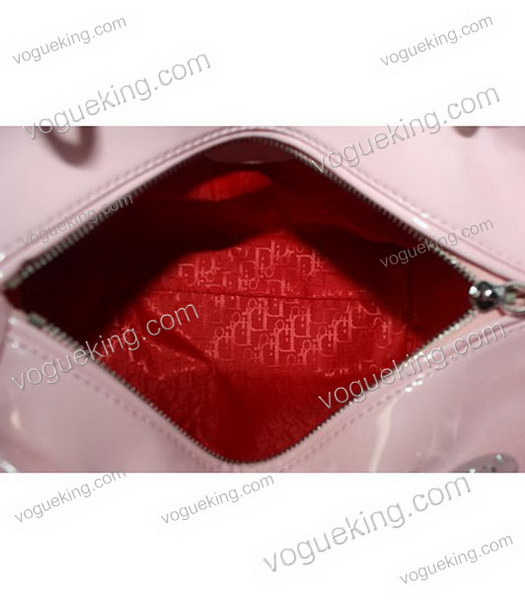 Christian Dior Small Lady Cannage Silver D Tote Bag Pink Patent Leather-3