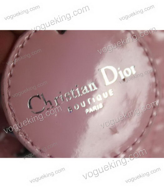 Christian Dior Small Lady Cannage Silver D Tote Bag Pink Patent Leather-4