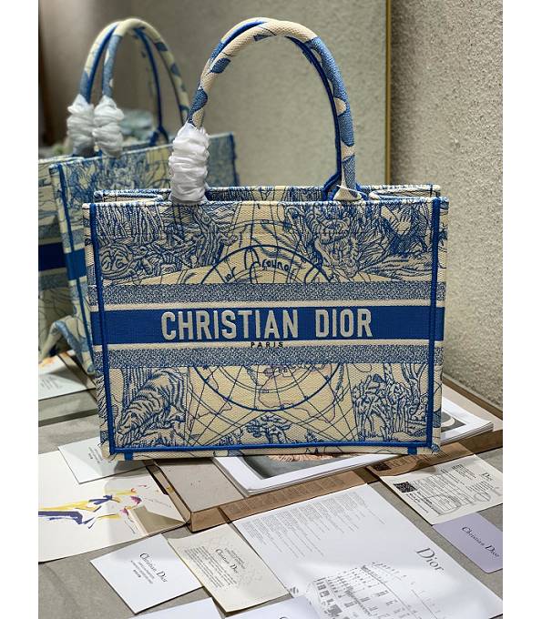 Christian Dior Star Embroidery Canvas 36cm Book Tote Bag Blue