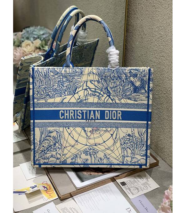 Christian Dior Star Embroidery Canvas 41cm Book Tote Bag Blue