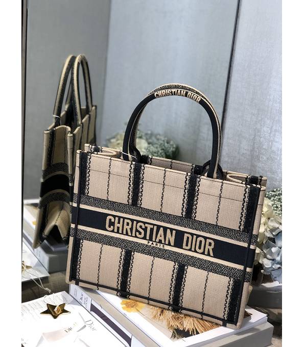 Christian Dior Stripe Canvas 36cm Book Tote Bag White