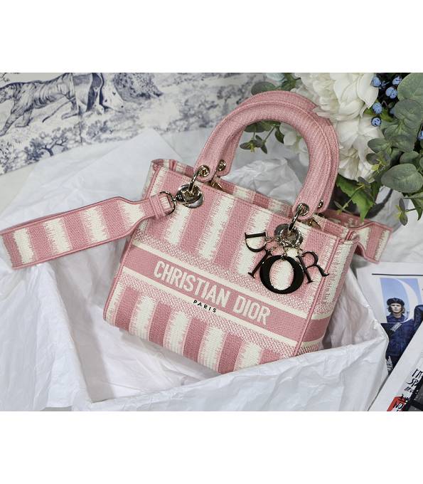 Christian Dior Stripe Pink Canvas With Original Leather 24cm Tote Bag