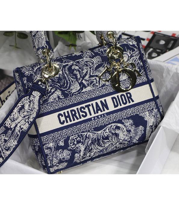 Christian Dior Tiger Dark Blue Canvas With Original Leather 24cm Tote Bag-1
