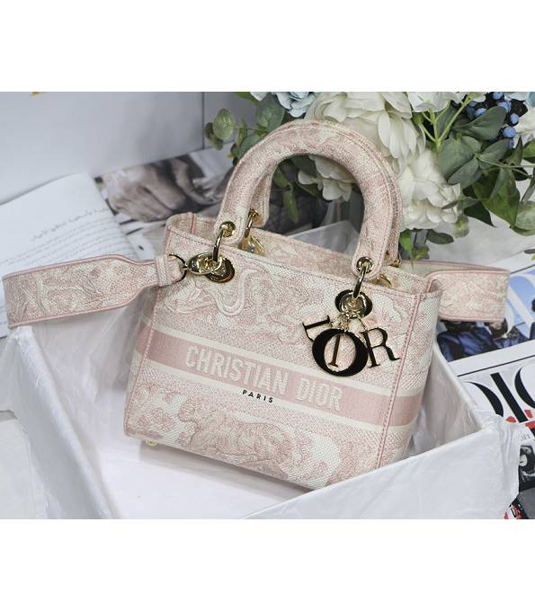 Christian Dior Tiger Embroidered Pink Canvas With Original Leather 24cm Tote Bag