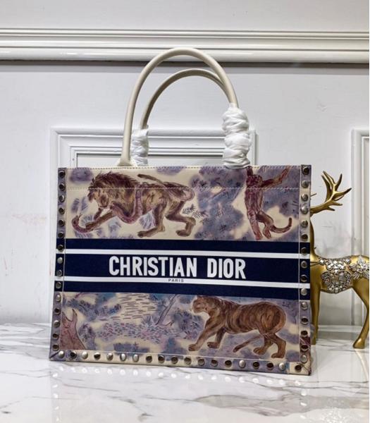 Christian Dior Tiger Original Leather 36cm Book Tote Bag White