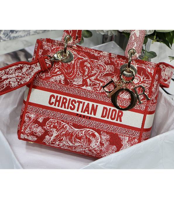 Christian Dior Tiger Red Canvas With Original Leather 24cm Tote Bag-1