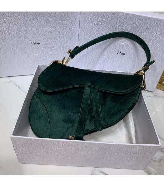 Christian Dior Velvet Original Oblique Saddle Bag Dark Green