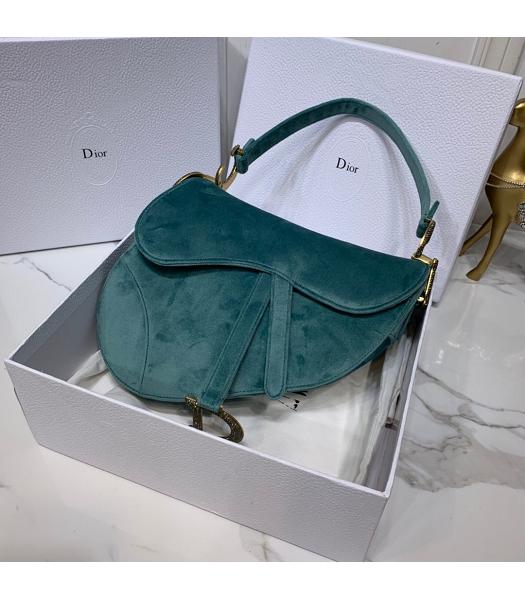 Christian Dior Velvet Original Oblique Saddle Bag Green