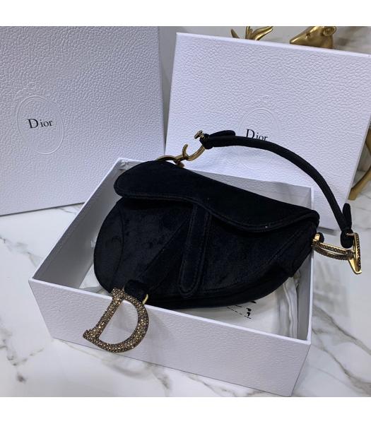 Christian Dior Velvet Original Oblique Saddle Small Bag Black