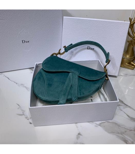 Christian Dior Velvet Original Oblique Saddle Small Bag Green