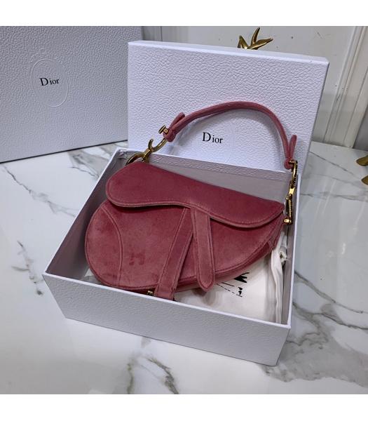 Christian Dior Velvet Original Oblique Saddle Small Bag Pink