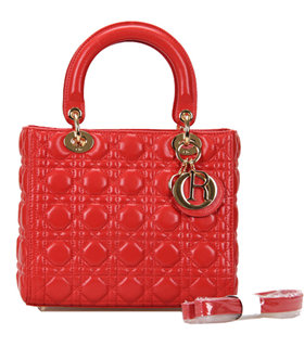 Christian Dior Watermelon Red Leathe Tote Bag Golden 