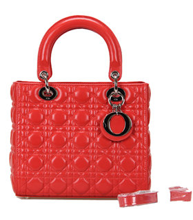 Christian Dior Watermelon Red Leathe Tote Bag Silver Metal