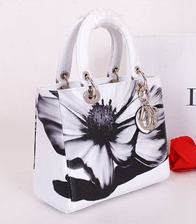 Christian Dior White Flower Pattern Lady Tote Bag