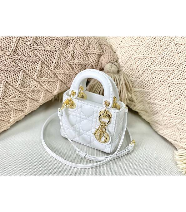 Christian Dior White Original Lambskin Leather Golden Metal 12cm Mini Tote Bag