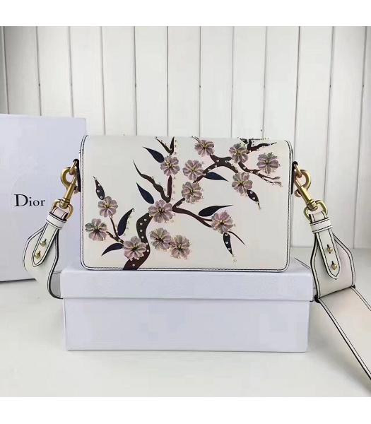 Christian Dior White Original Leather Flower Printed Shoulder Bag-2