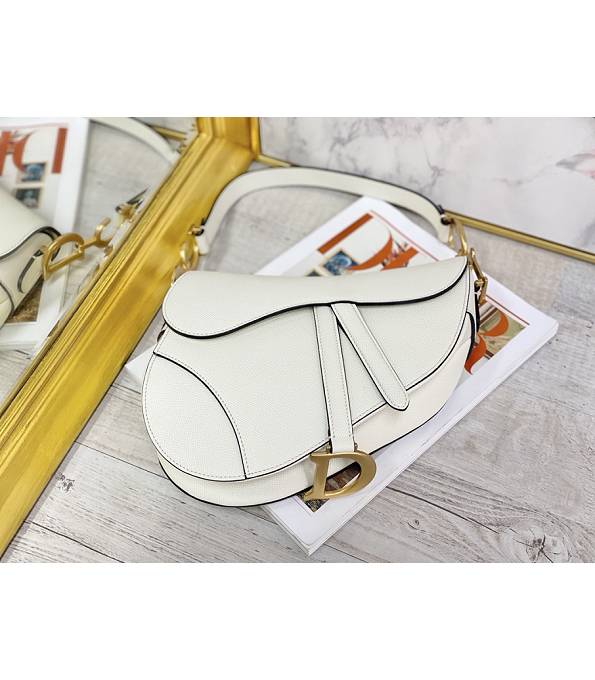 Christian Dior White Palm Veins Leather 25cm Saddle Bag