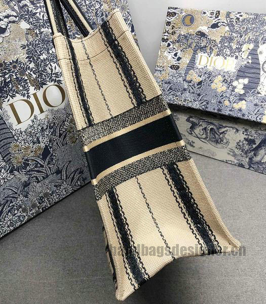 Christian Dior White Stripe Canvas 41cm Book Tote Bag-2