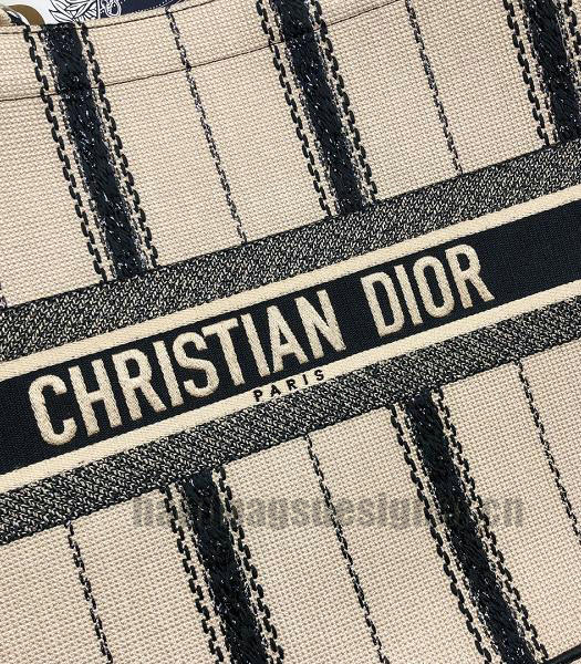 Christian Dior White Stripe Canvas 41cm Book Tote Bag-7