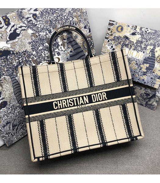 Christian Dior White Stripe Canvas 41cm Book Tote Bag