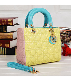 Christian Dior Yellow/Pink/Blue Leather Lady Tote Bag