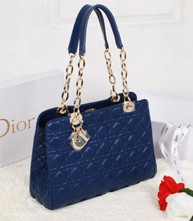 Christian Dior Zipped Shoulder Bag Sapphire Blue Lambskin Leather