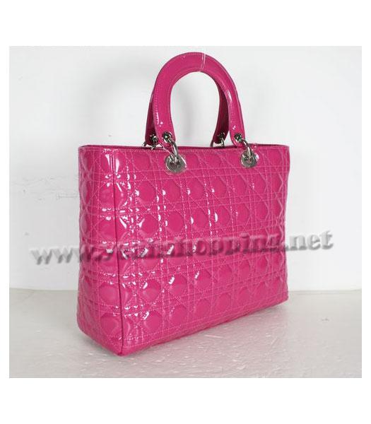 Dior Large Lady Cannage Silver D Tote Bag Fuchsia Patent Leather-1